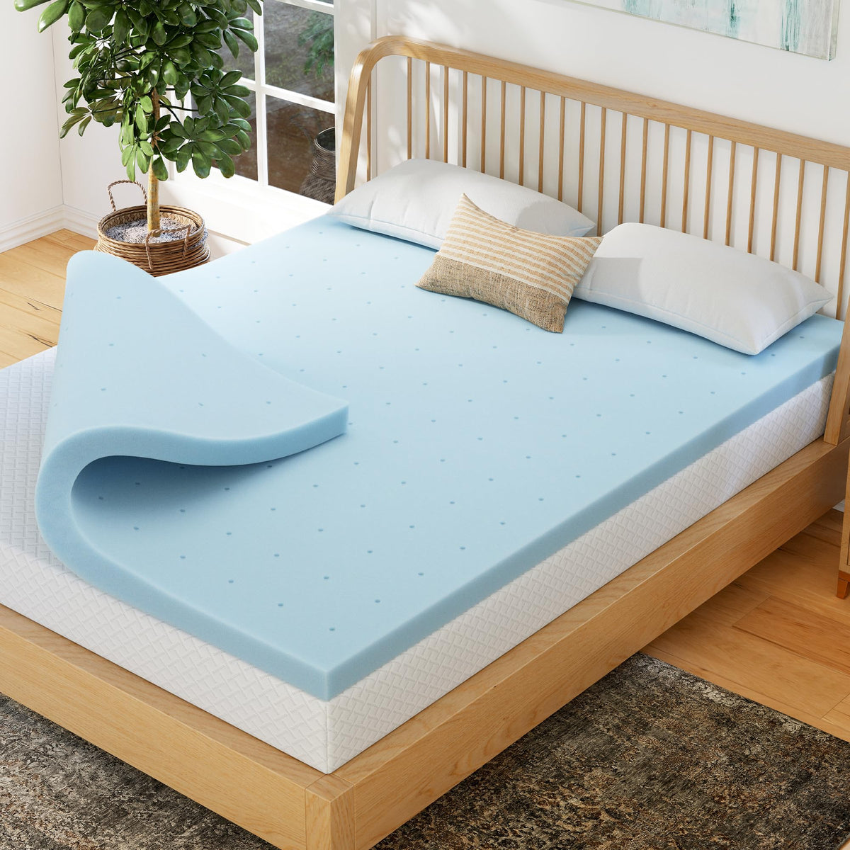 EGOHOME 3in King memory foam topper in box ready for simple setup and cooling comfort.