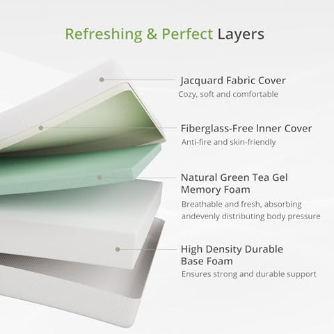 EGOHOME 8 Inch Twin Mattress green tea gel cools the surface for a refreshed night.