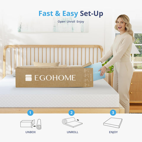 EGOHOME boxed topper in packaging shows easy unboxing and setup.