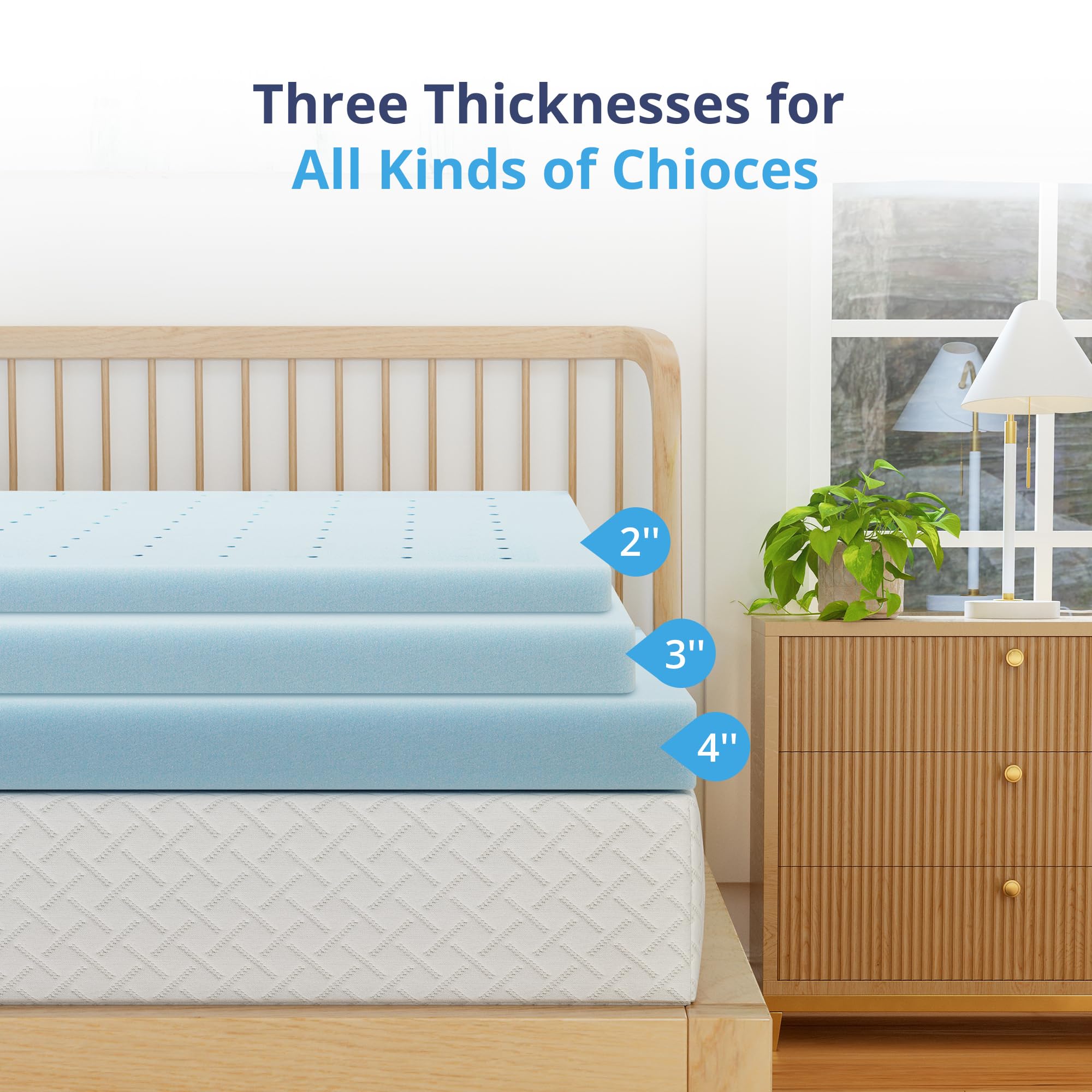 Cooling gel-infused topper surface promotes sweat-free sleep and refreshed mornings.