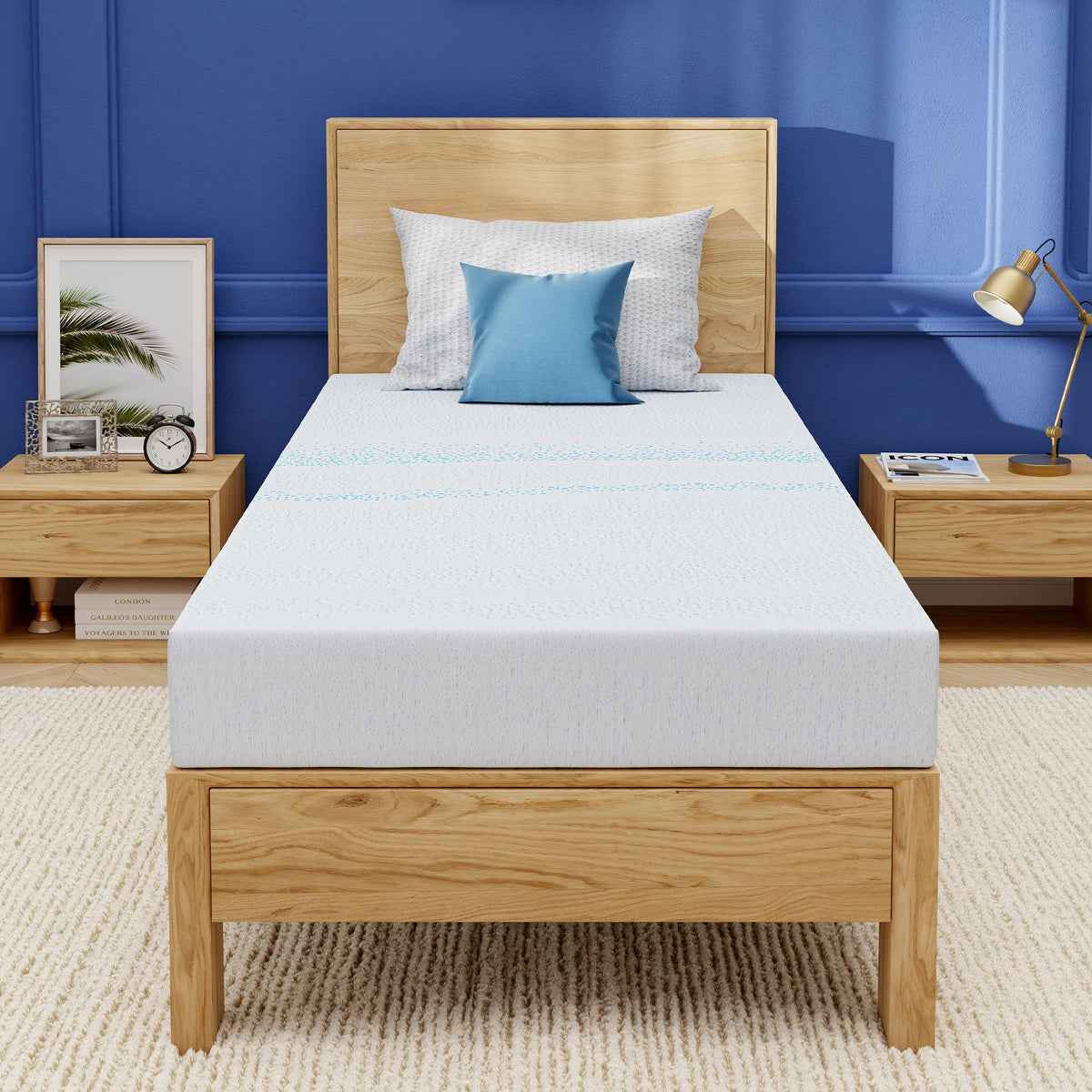 EGOHOME 6 inch twin mattress cover close-up shows soft, washable fabric for easy cleaning.