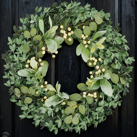 Egolot 22-inch soft touch boxwood wreath with lifelike texture for inviting front-door decor.