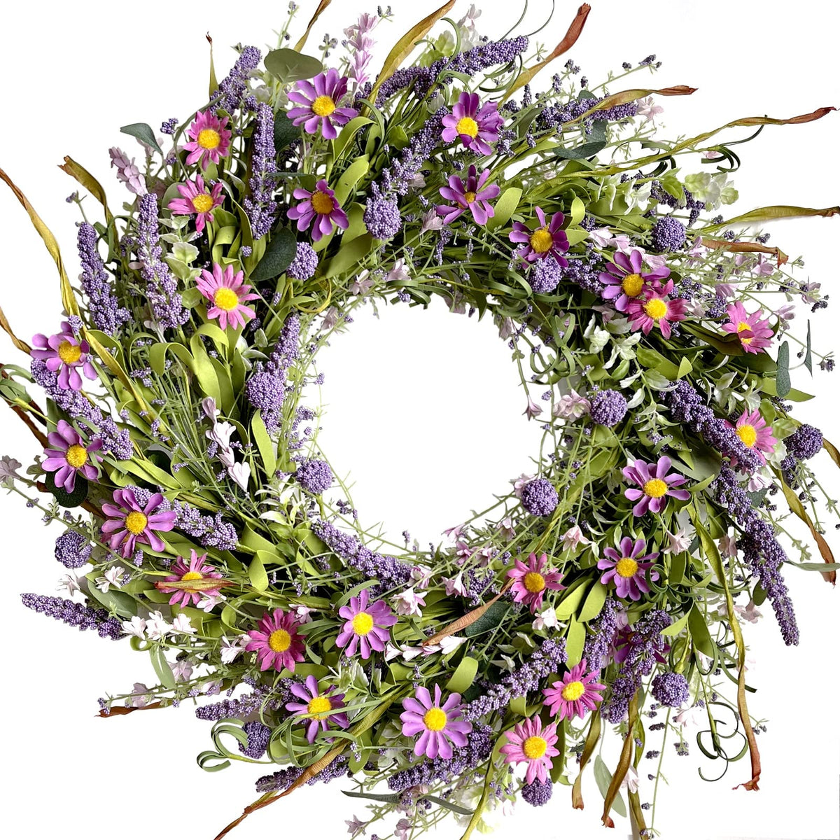 egolot 24-inch spring greenery wreath on front door for year-round curb appeal.
