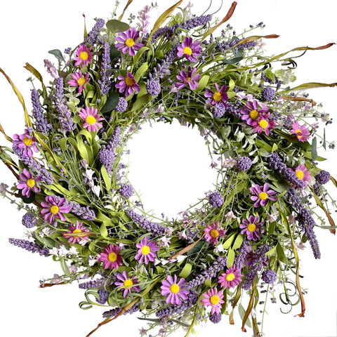 egolot 24-inch spring greenery wreath on front door for year-round curb appeal.