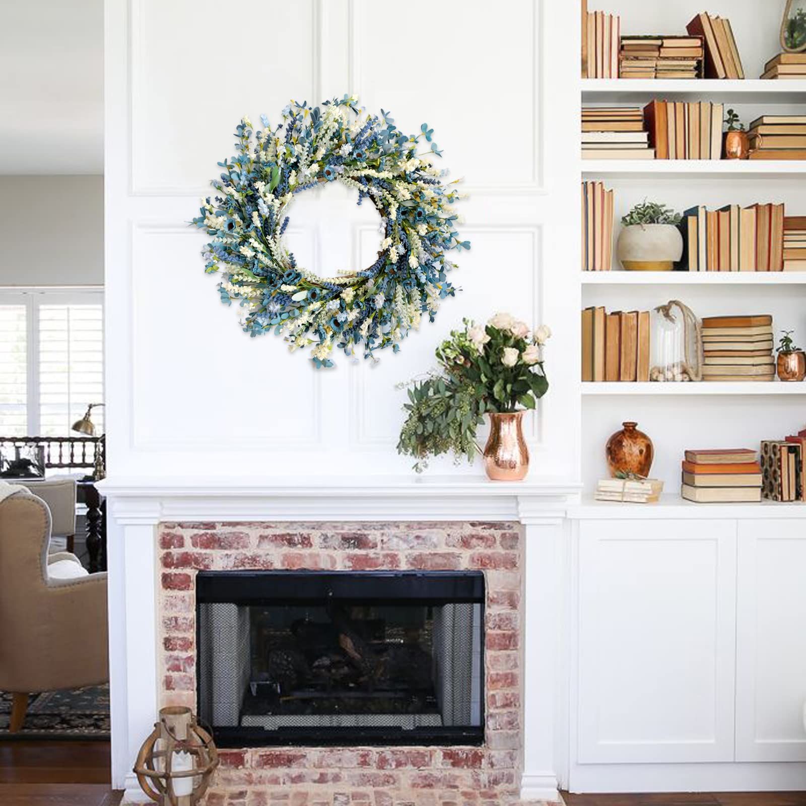 Egolot blue wreath for indoor or covered outdoor wall display.