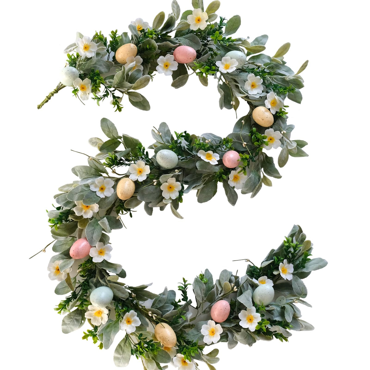 egolot Easter eggs garland with wildflowers decorates your front door with spring charm.