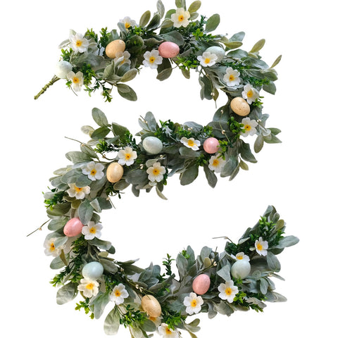 egolot Easter eggs garland with wildflowers decorates your front door with spring charm.