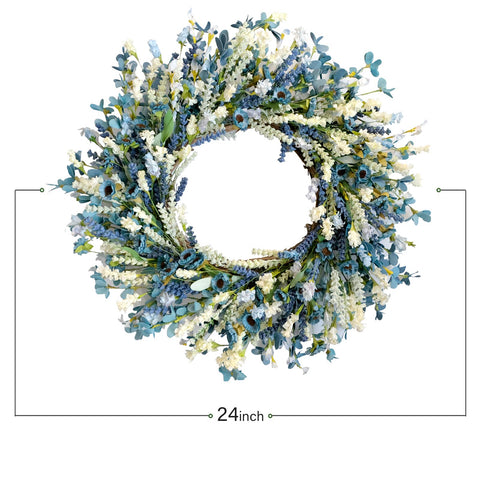 Egolot farmhouse blue wreath pairs with decor on doors or windows.