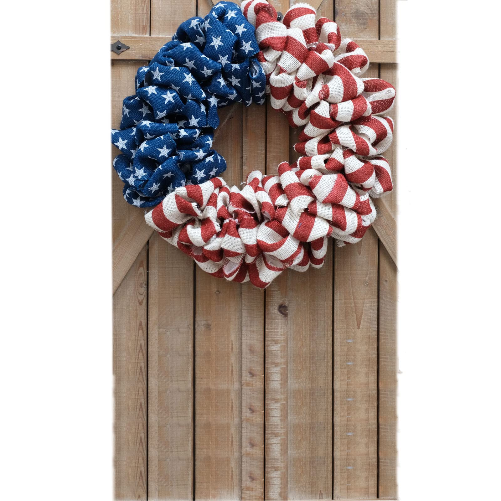 egolot flag-print burlap wreath for indoor or covered outdoor spaces.