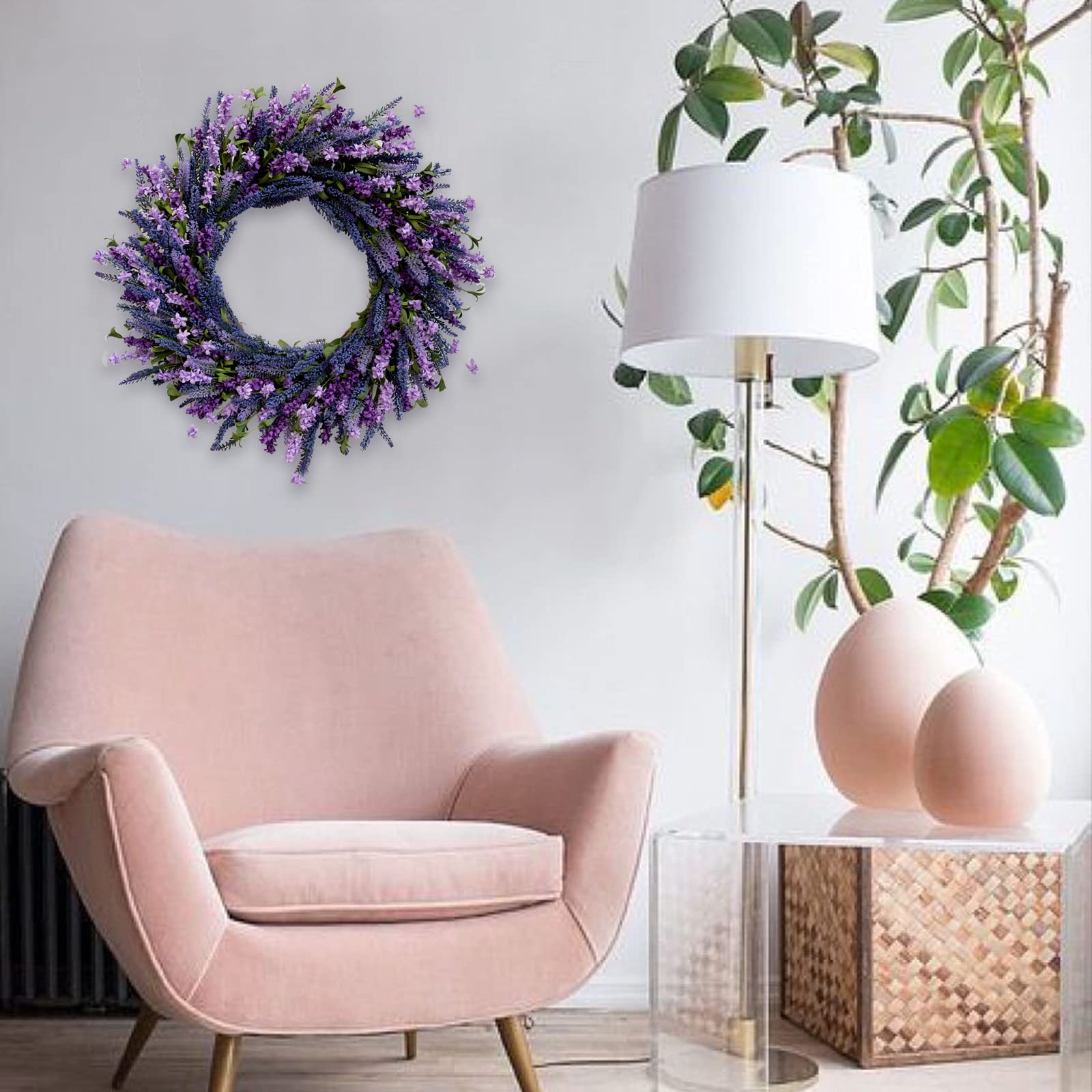 Egolot forsythia-lavender wreath highlights lush foliage and vivid petals
