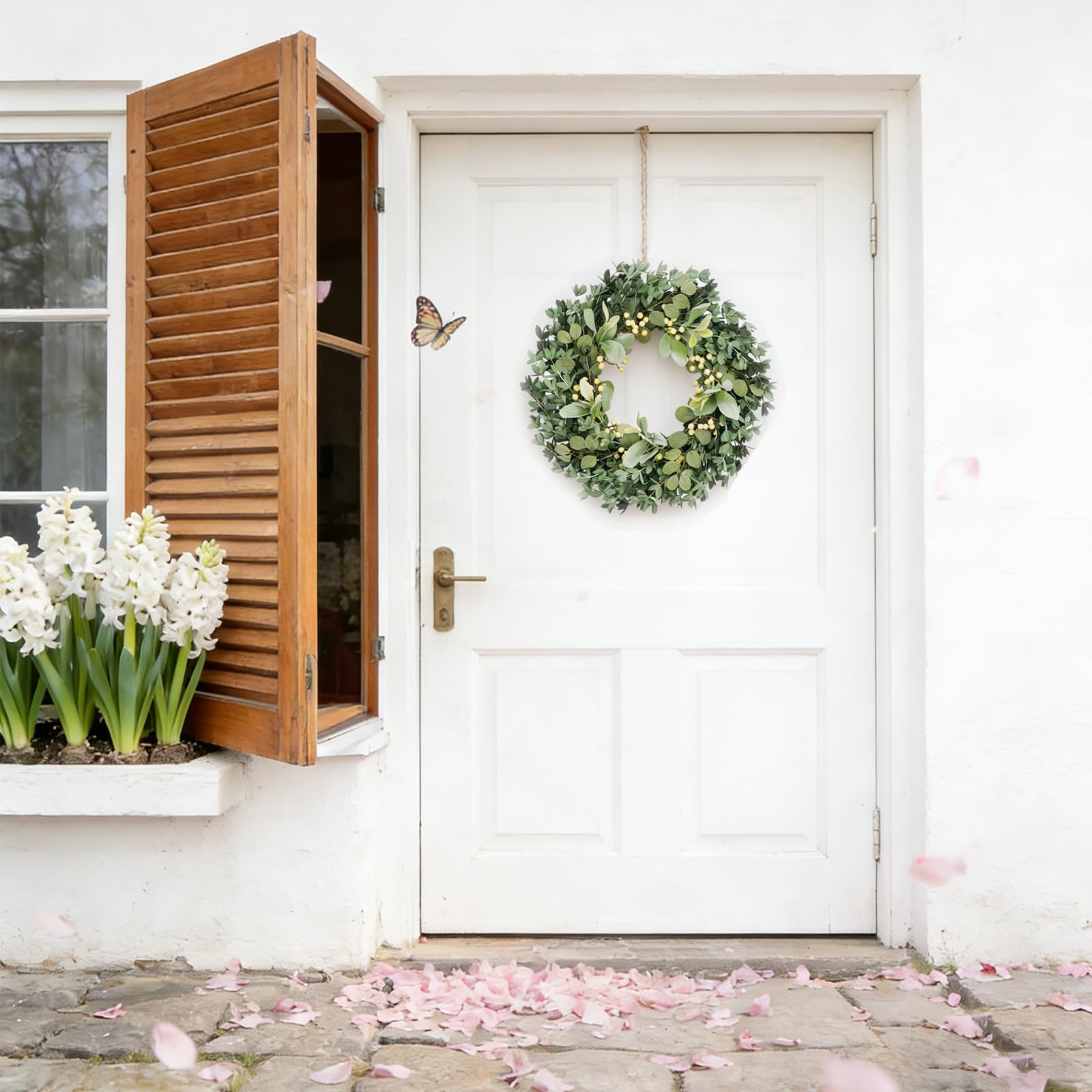 Egolot large 22-inch wreath showcases winter-to-spring transition charm for the doorway.