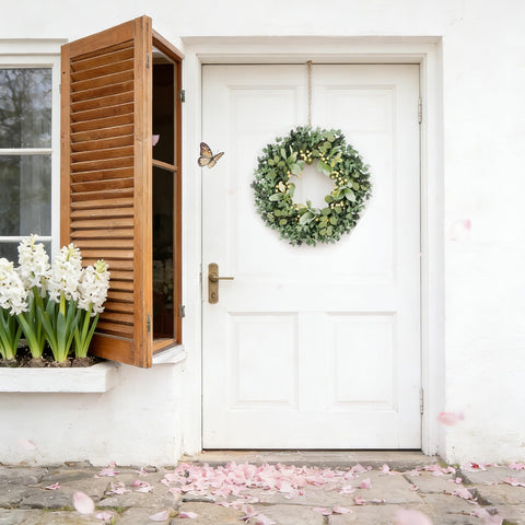 Egolot large 22-inch wreath showcases winter-to-spring transition charm for the doorway.