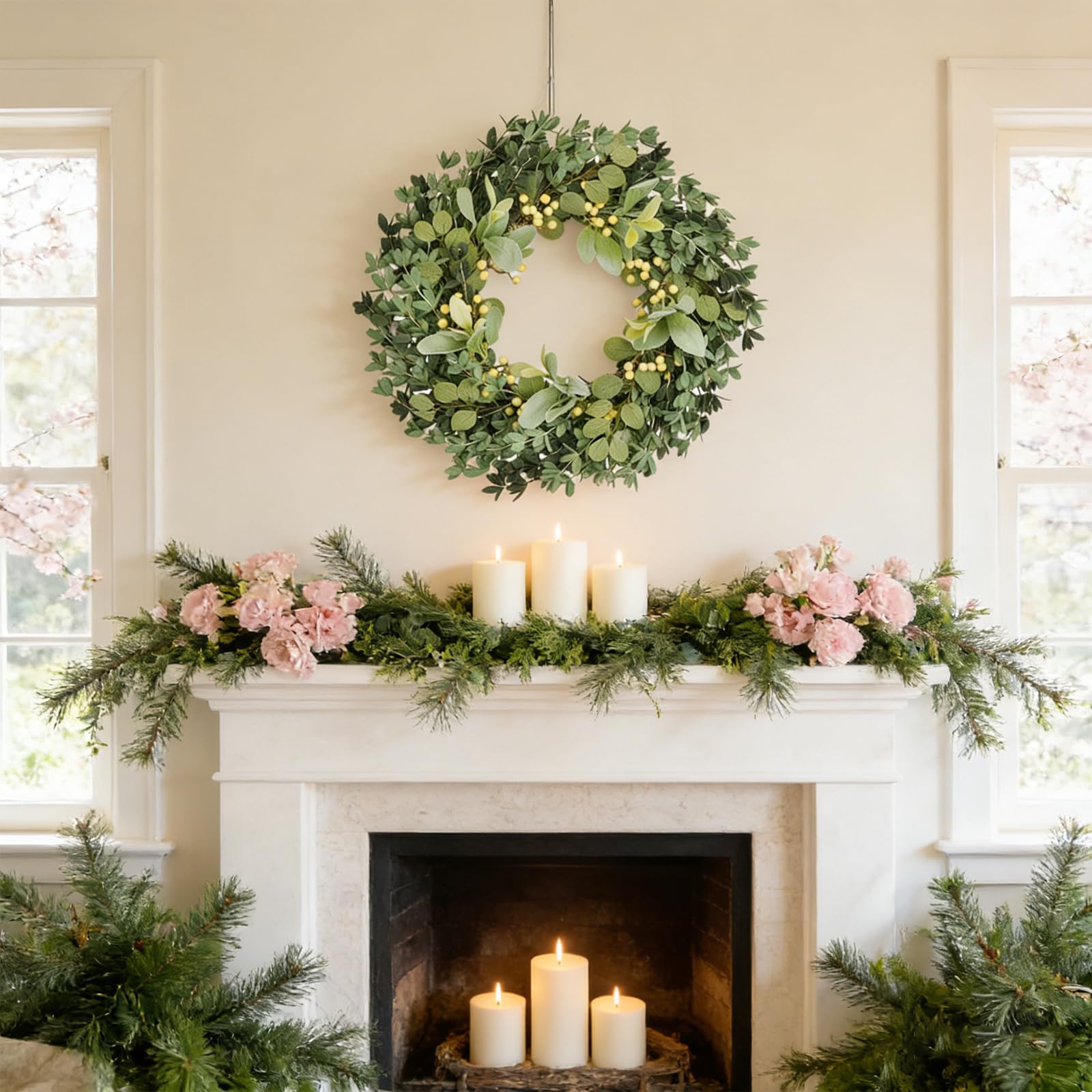 Egolot front-door wreath in winter detail with lifelike greenery for lasting style.