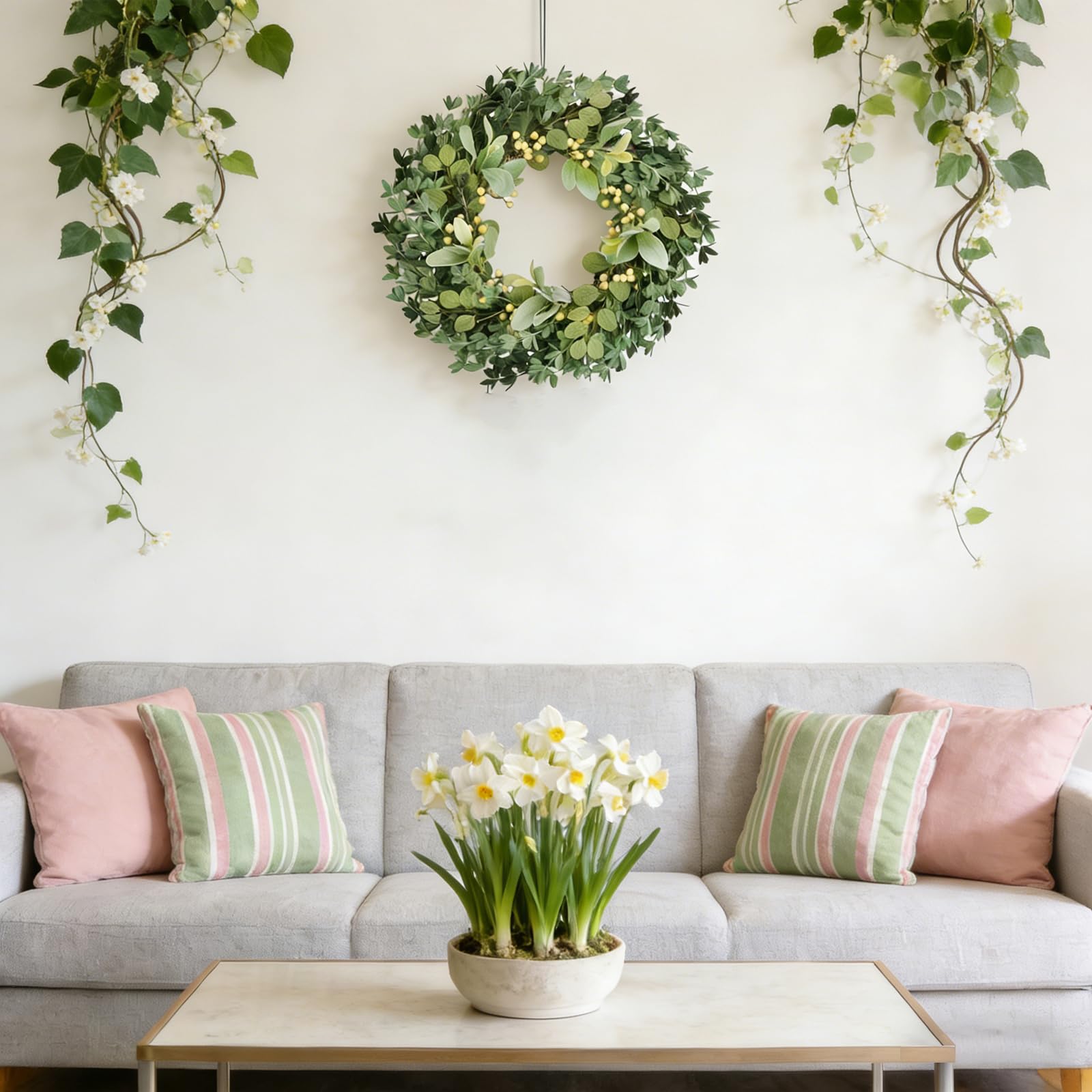 Lambs ear leaves and white berries add natural detail to elevate year-round entryways.