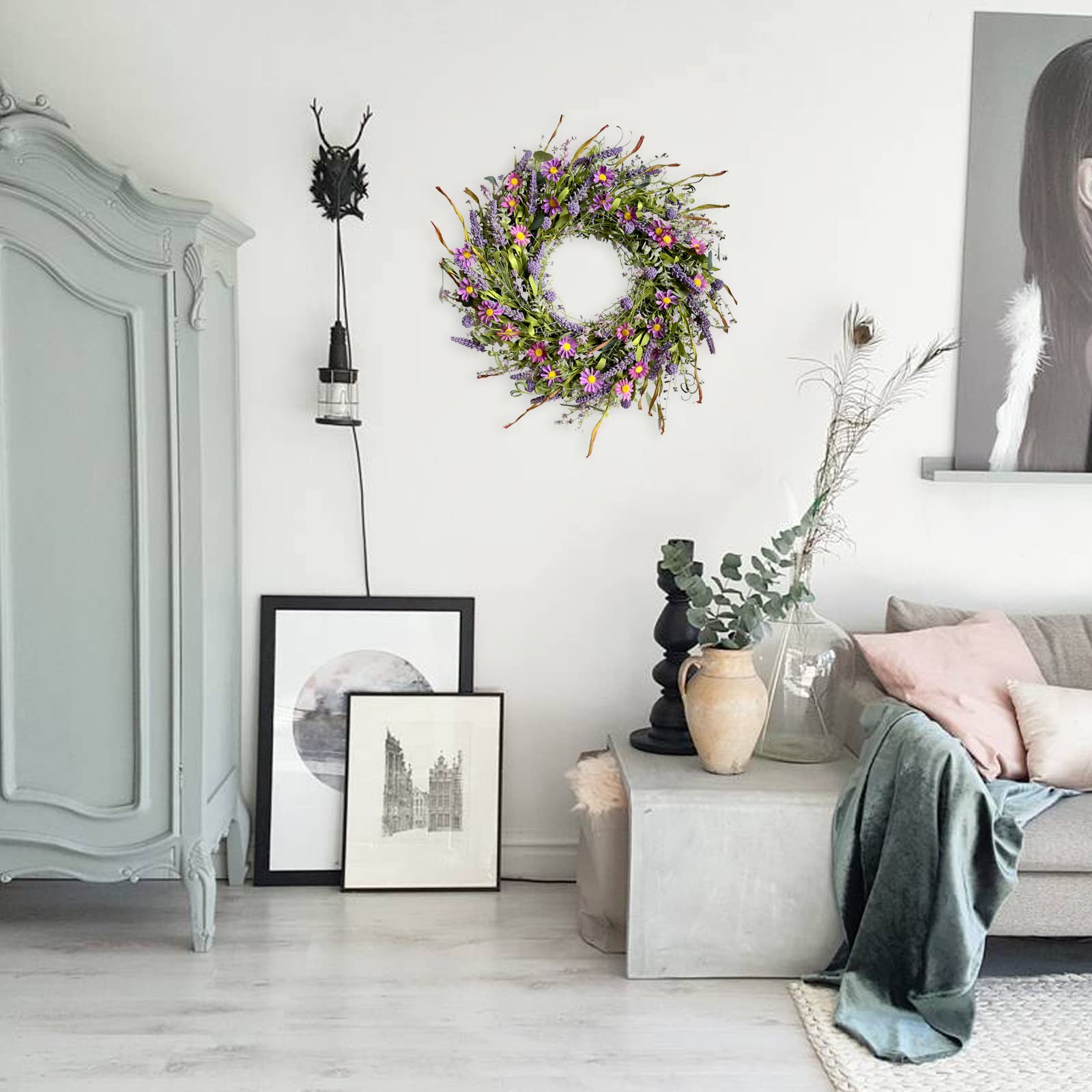 egolot large wreath on door creates bold entryway decor.