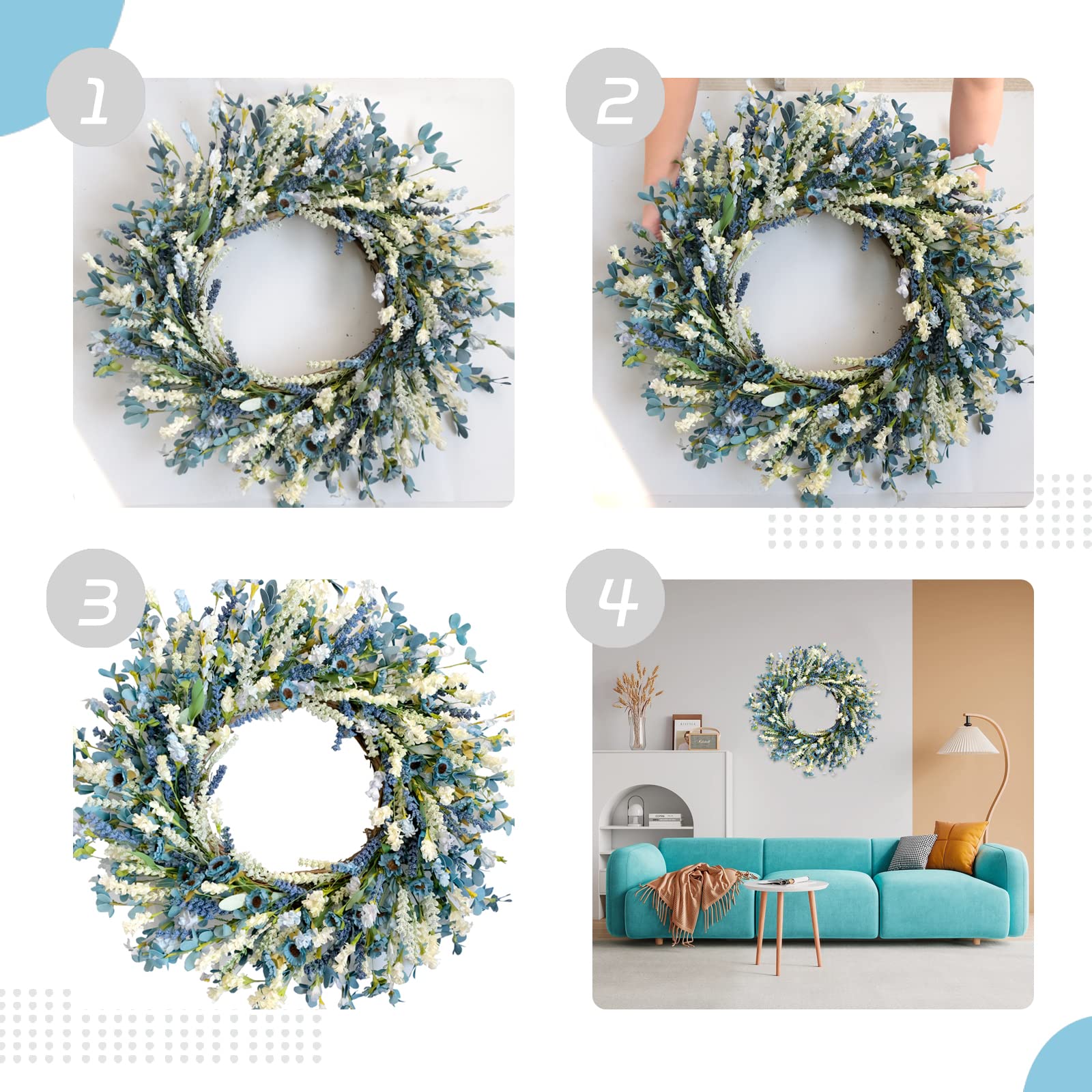 Egolot lavender-wildflowers wreath accent for spring doors or windows.