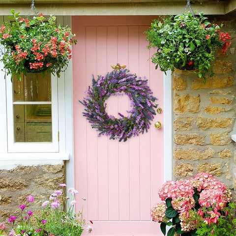 Egolot lavender wreath enhances romantic wedding or event decor.