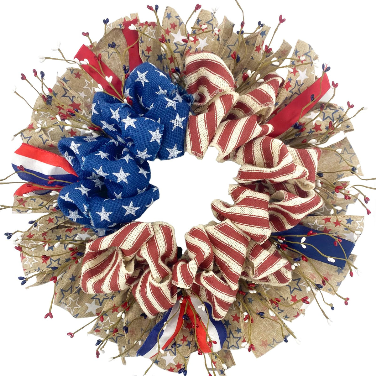 egolot patriotic burlap wreath on door adds bold curb appeal for summer holidays.