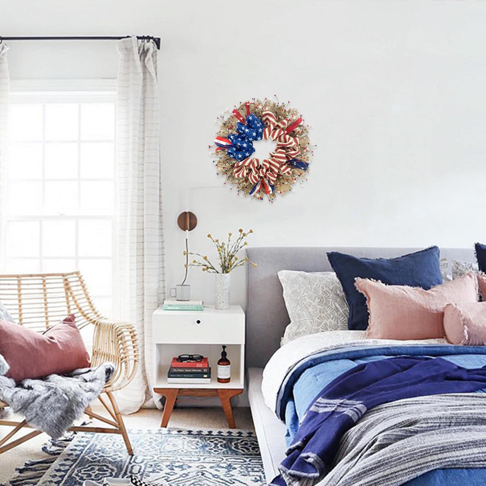 egolot patriotic wreath enhances window decor with festive charm.