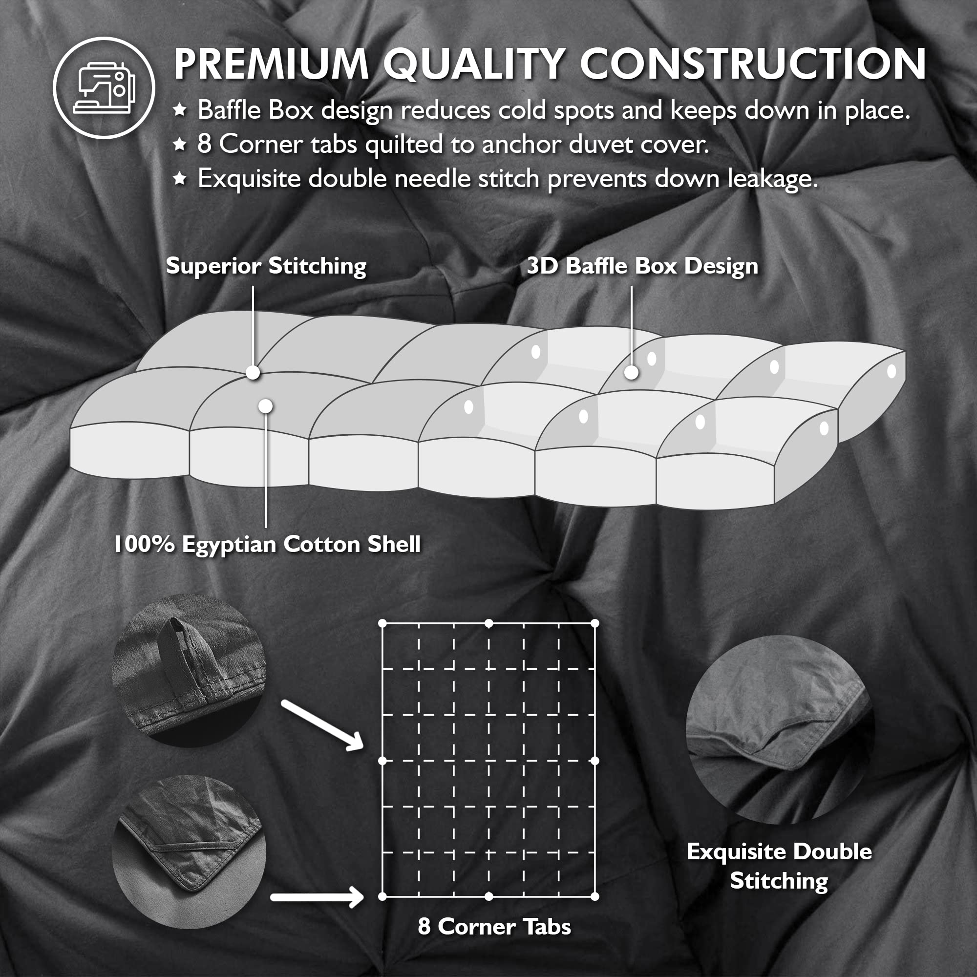 Egyptian Bedding 100% Egyptian Cotton cover delivers soft, breathable comfort