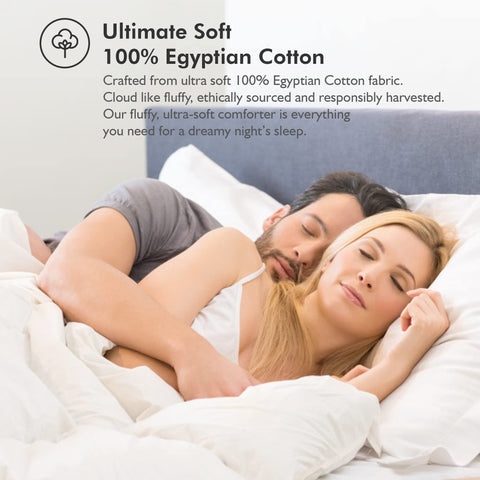 EGYPTIAN BEDDING Palatial comforter displayed on bed for all-season comfort.
