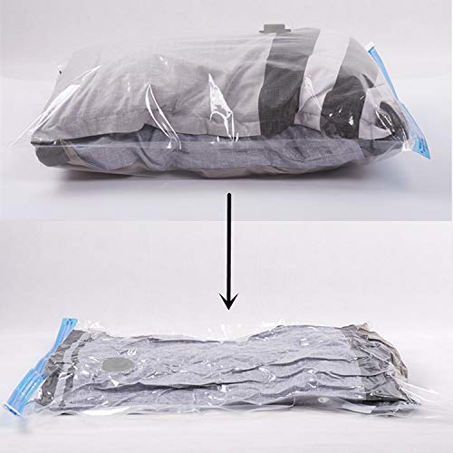 ehomegoods space-saving result image illustrates flattened bundles on a shelf