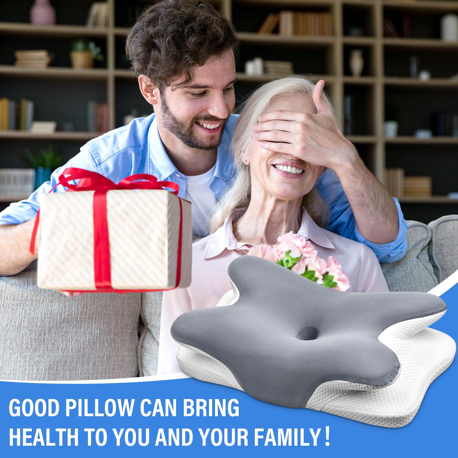 Ehomfory pillow supporting side, back, and stomach sleepers for versatile comfort.
