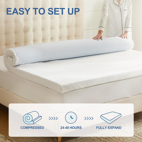 Eiayeebil full-size topper arrives compressed and expands within 24–48 hours.