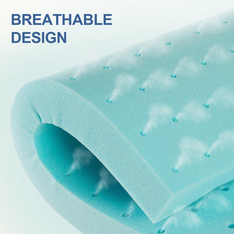 Eiayeebil ventilated topper with perforations promoting air flow and freshness.