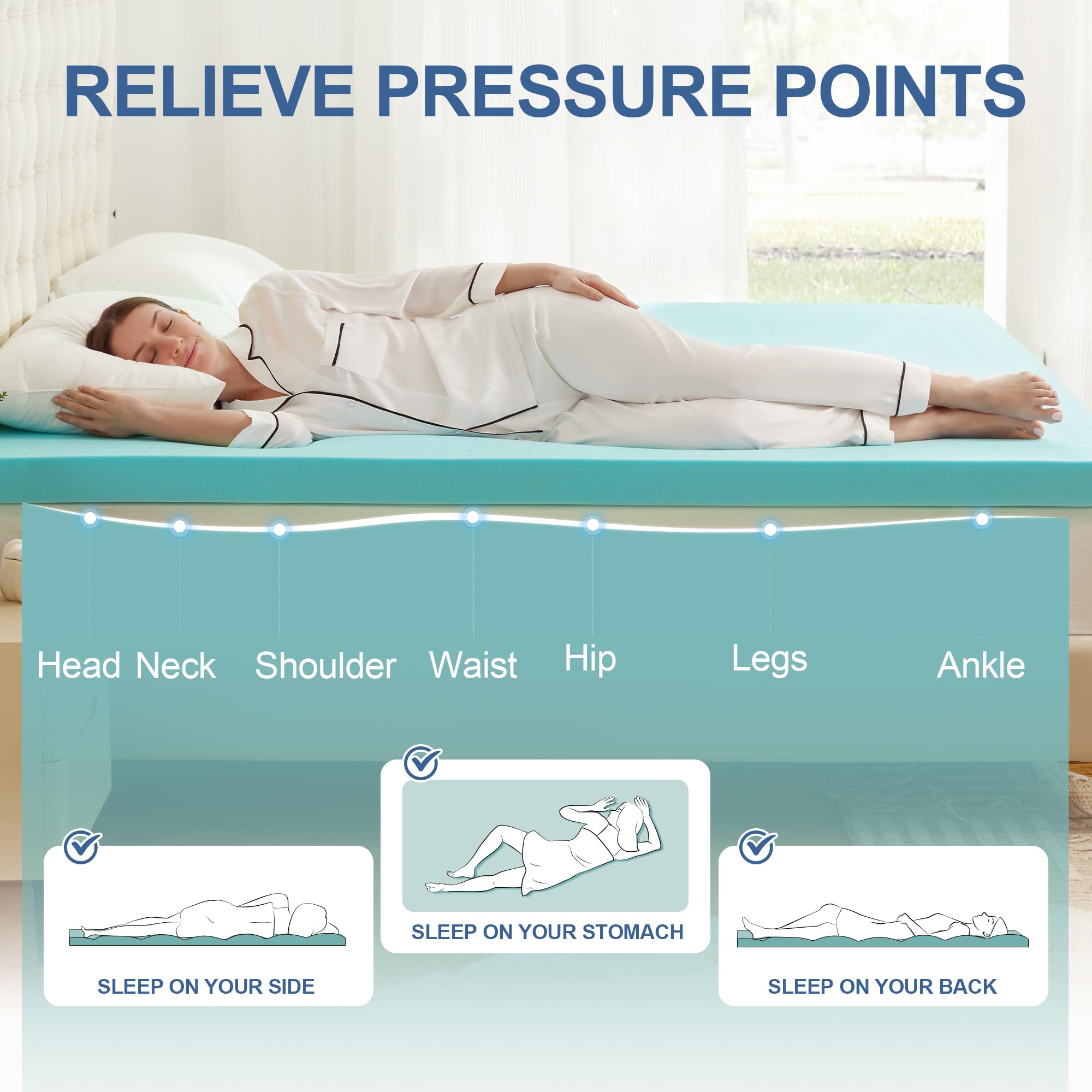 Eiayeebil topper breathable perforations promote airflow for cooler sleep