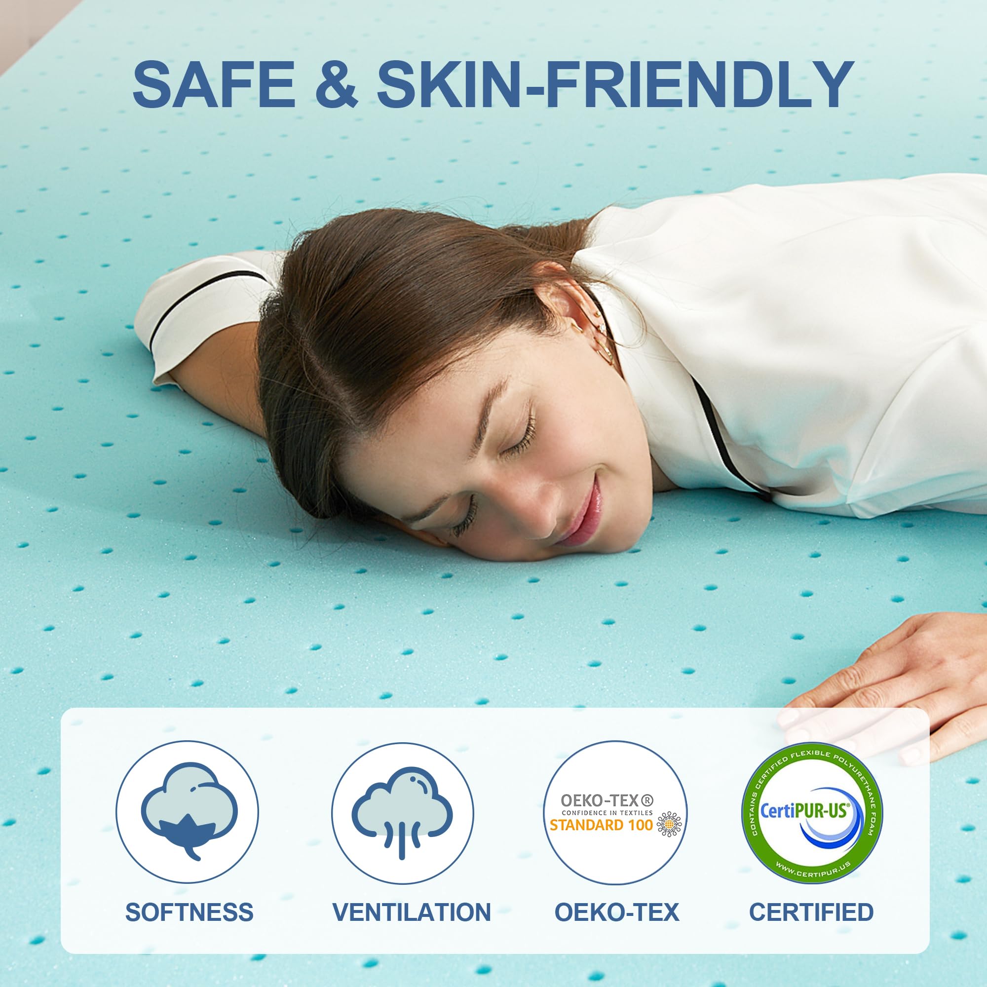 Eiayeebil skin-friendly foam topper with odor-free materials for safe nights.