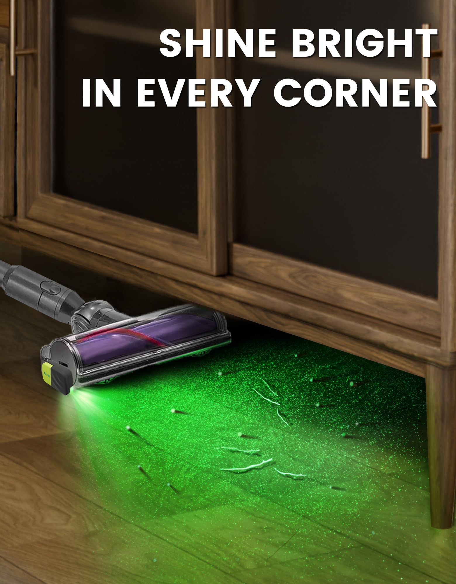 Close-up of the green EICEM light showing real-time visibility of micro dust.