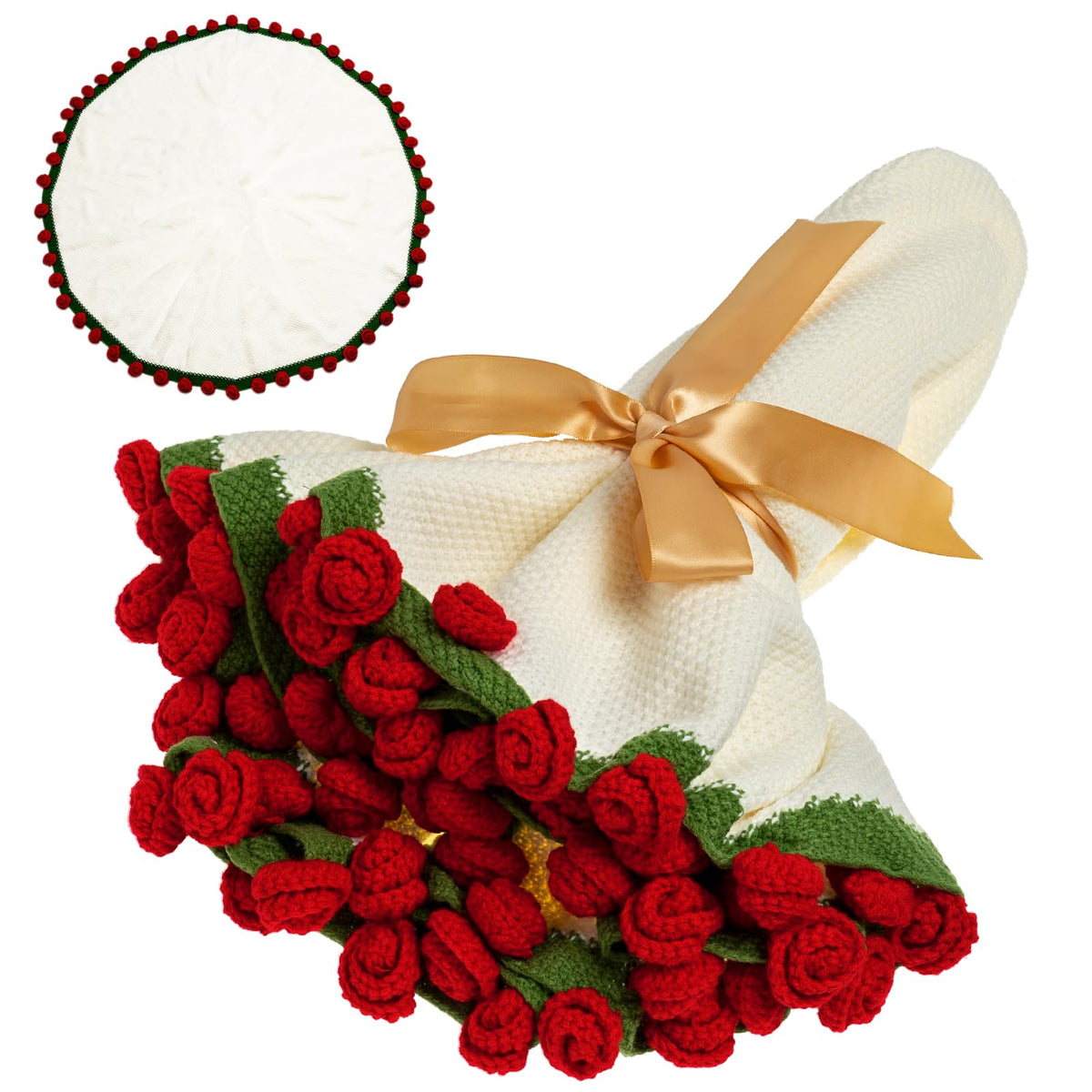 EIGHTOWN 43'' crochet red rose bouquet blanket close-up—soft cuddle-ready texture for chilly nights