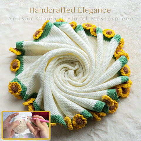 Eightown handmade crochet sunflower blanket highlighting soft knit texture