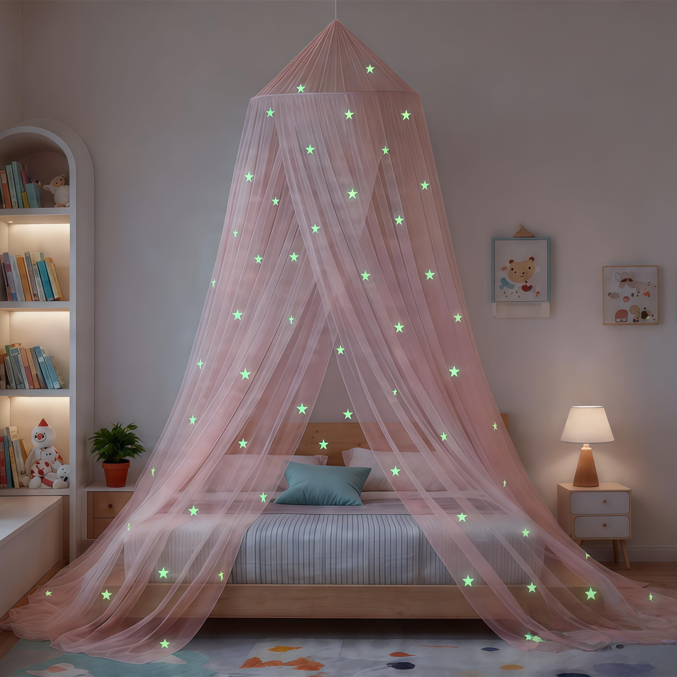 Eimilaly princess canopy in pink mosquito-net adds privacy and insect protection