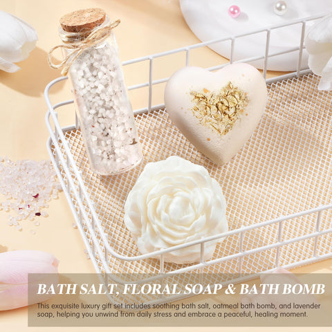 EIRNAY rose bath salts with dried flowers for a spa-like soak.