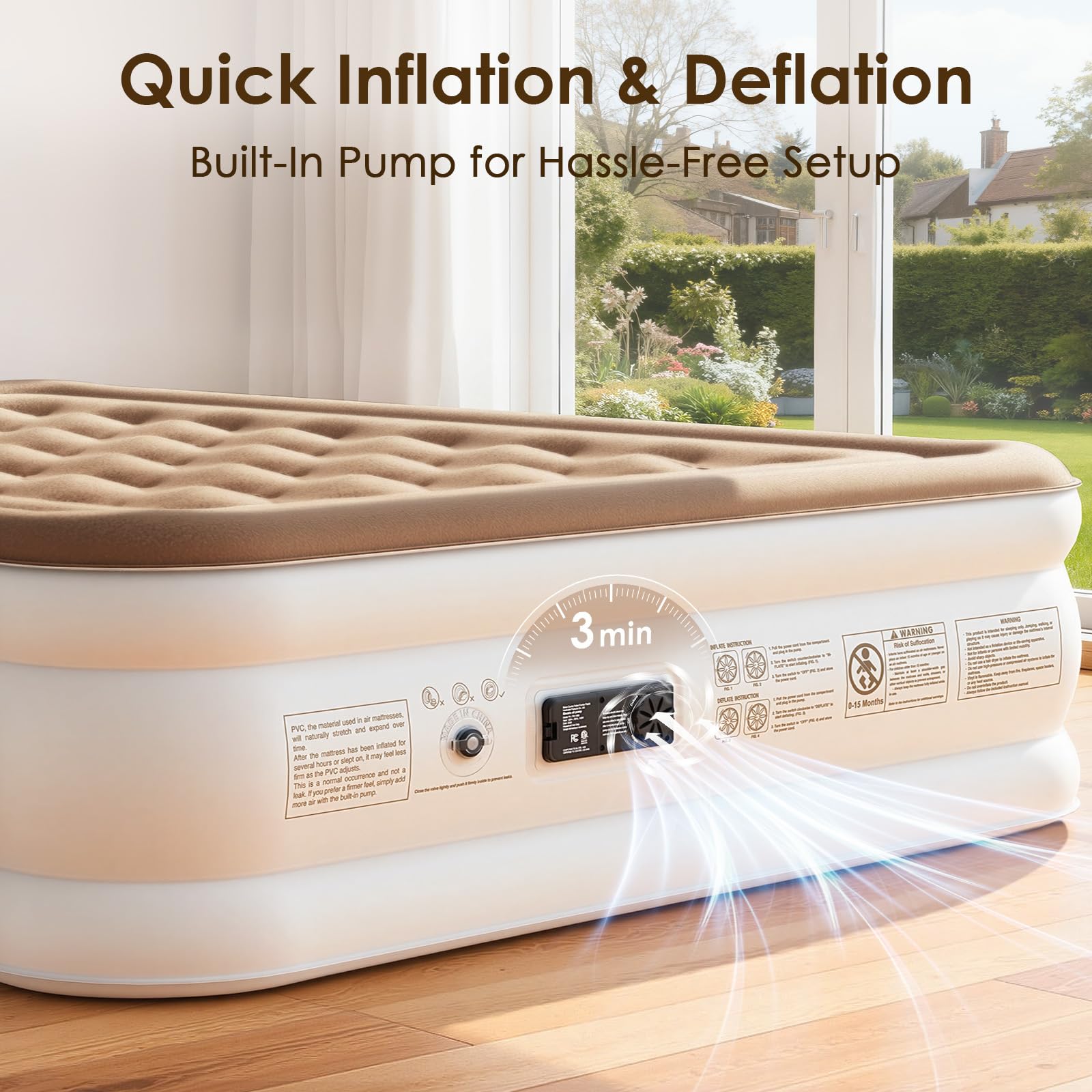 Eisenfuer air mattress 40-coil stability supports edges for balanced sleep.