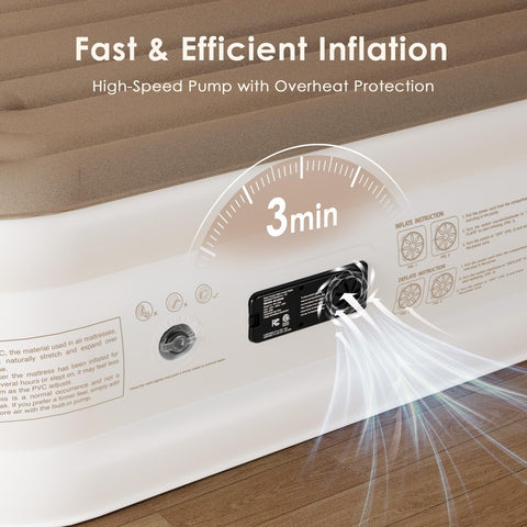 Eisenfuer Queen air mattress at 18 inch height for easy in and out of bed.