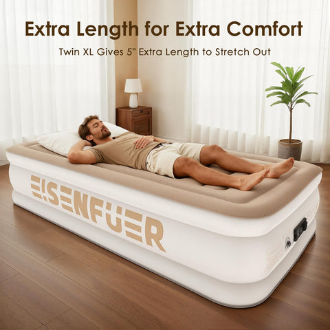 EISENFUER air mattress uses puncture-resistant PVC for durable overnight use.