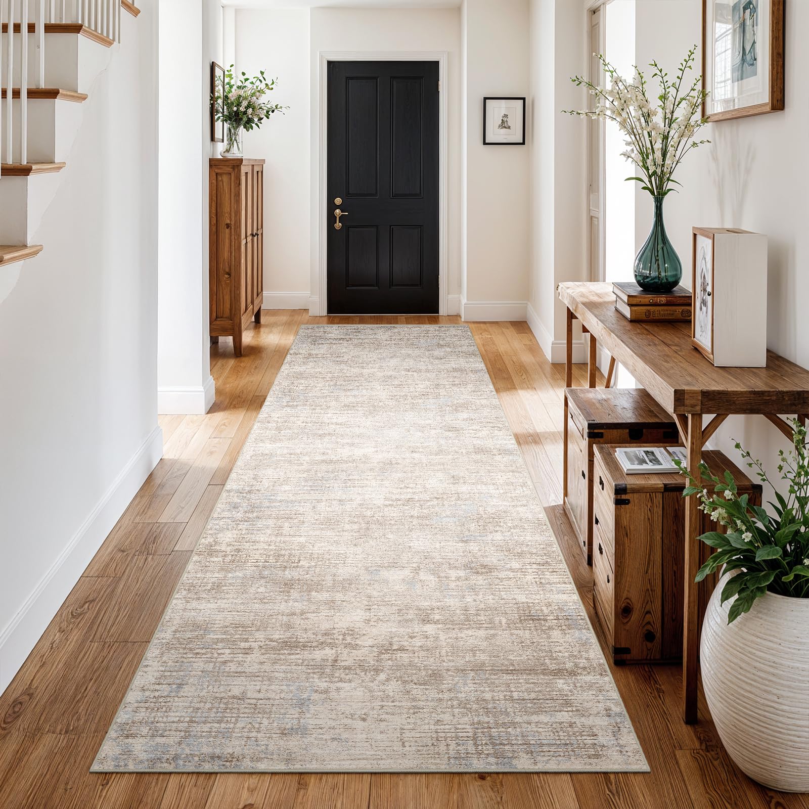 EISUROM rug with non-slip backing prevents shifting on hard floors