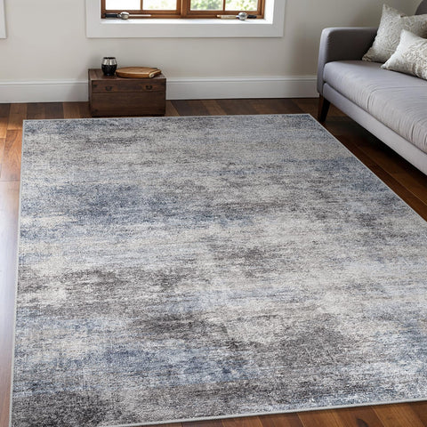 EISUROM washable abstract 5x7 rug in blue-grey for living rooms