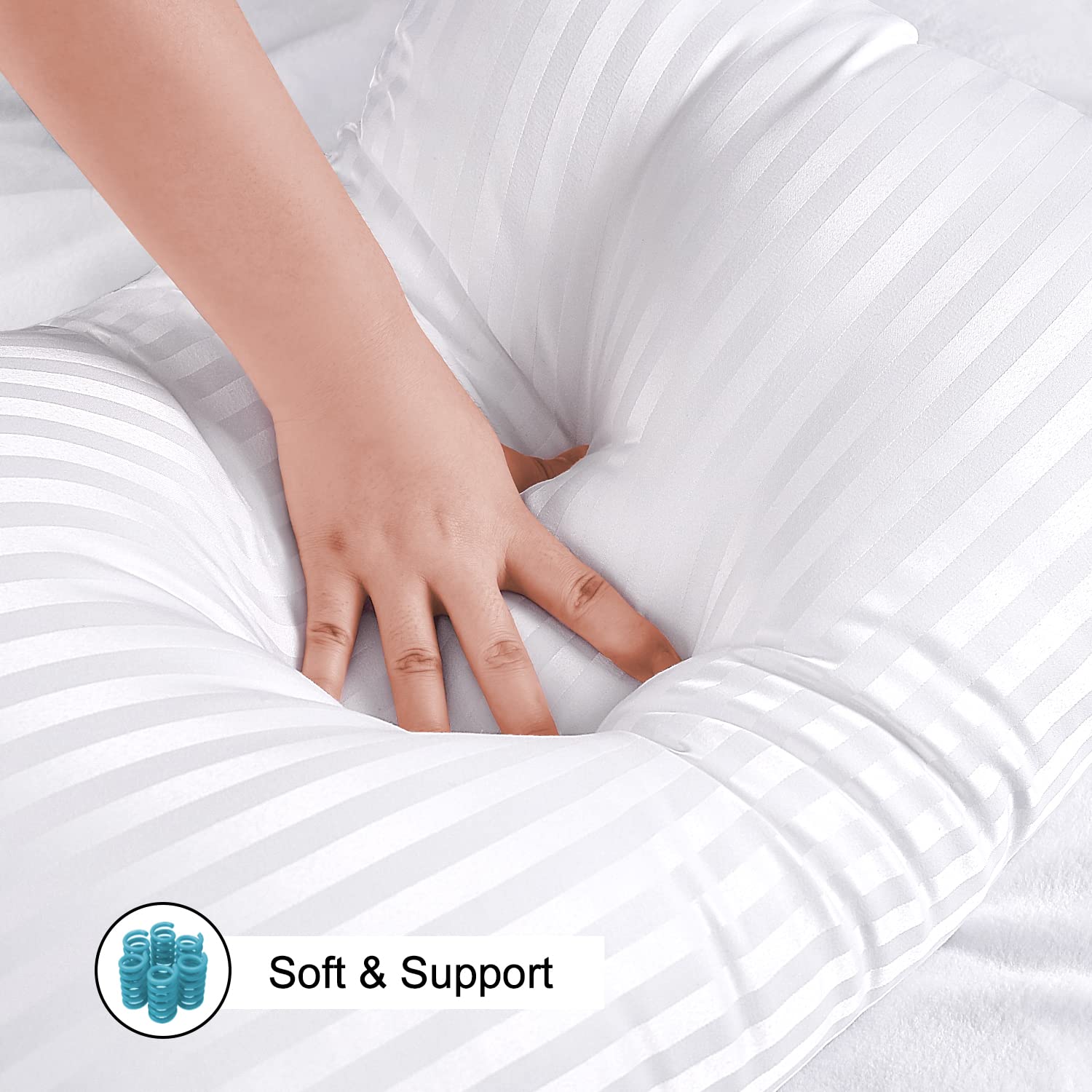 Machine washable pillow with breathable cotton cover for easy care.