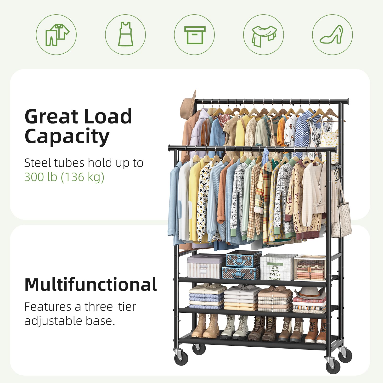 Ekisemio 3-in-1 rack provides coat, shoe, and shelf storage.