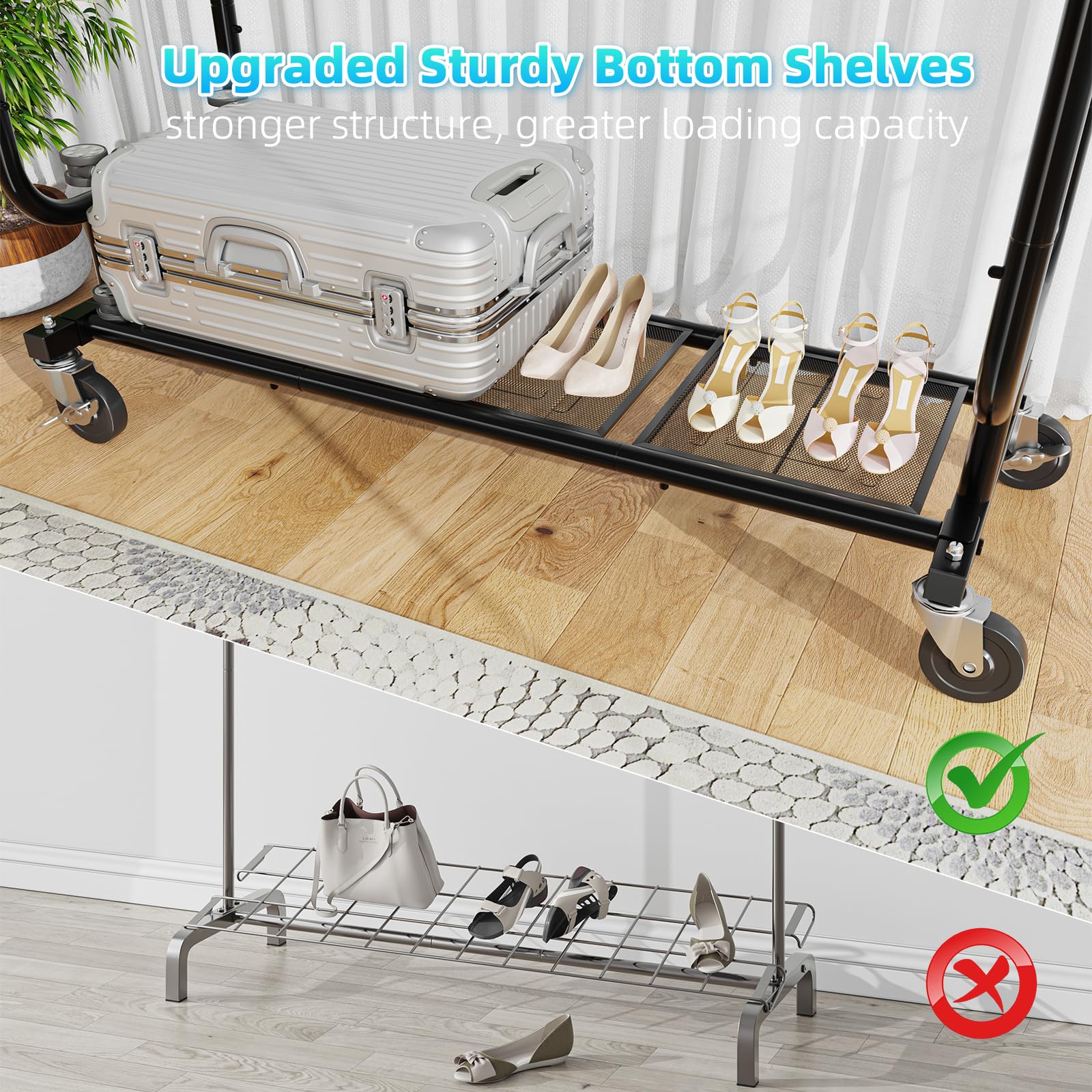 Ekisemio bottom storage area for shoes and bins.