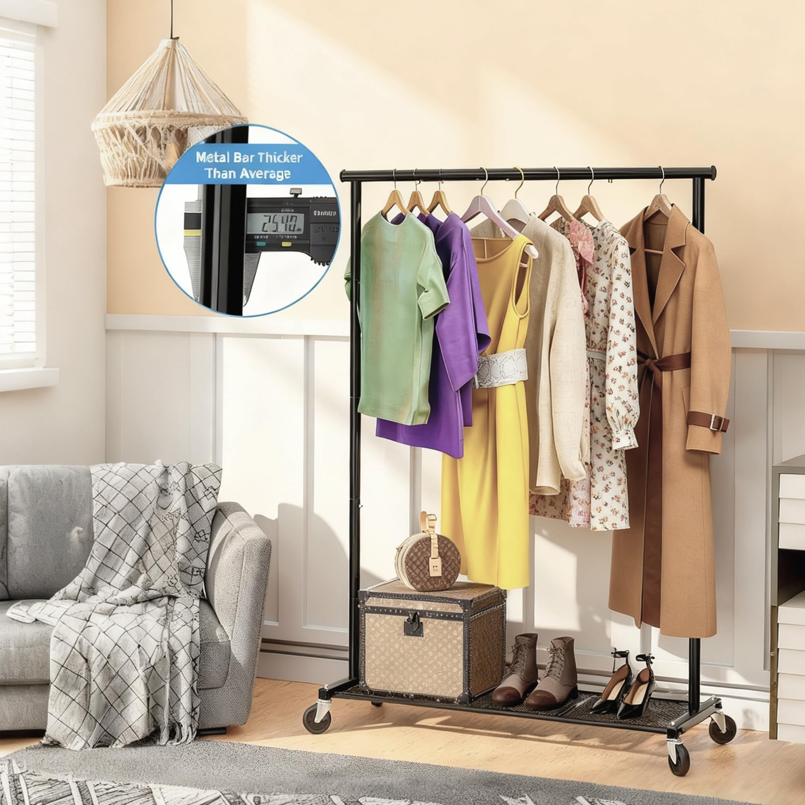 Ekisemio rack features a 45-inch wide base for improved balance.