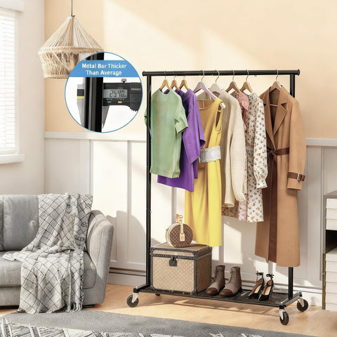 Ekisemio rack features a 45-inch wide base for improved balance.