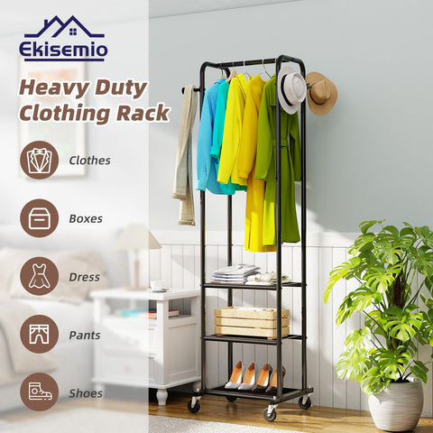 Ekisemio clothes rack with four side hooks for hanging accessories