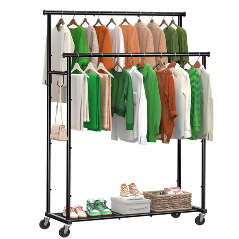 Ekisemio double rods clothes rack side view with dual levels for long and short garments