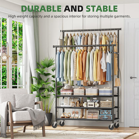 Ekisemio double rods clothes rack two tiers setup saves vertical space for organization.