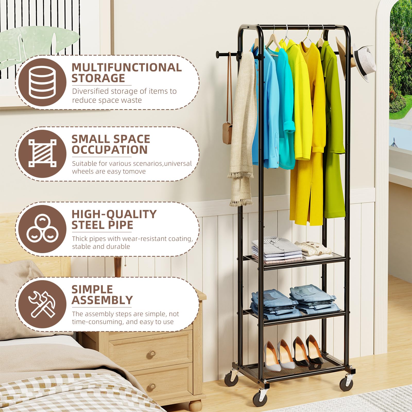 Ekisemio quick-assembly clothes rack with included tools